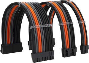 Sleeve Extension Power Supply Cable Kit 18AWG ATX 24P+ EPS 8-P+PCI-E8-P with Combs for PSU to Motherboard/GPU Fm-NCK3 (Black Orange Grey)