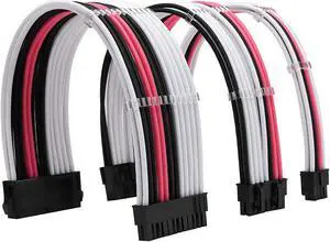 FormulaMod Sleeve Extension Power Supply Cable Kit 18AWG ATX 24P+ EPS 8-P+PCI-E8-P with Combs for PSU to Motherboard/GPU Fm-NCK3 (White Black Pink)