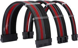 Sleeve Extension Power Supply Cable Kit 18AWG ATX 24P+ EPS 8-P+PCI-E8-P with Combs for PSU to Motherboard/GPU Fm-NCK3 (Black Grey Red)