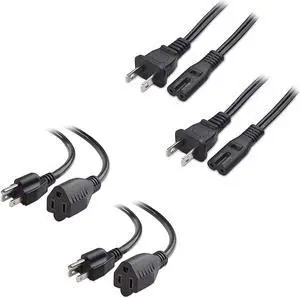Cable Matters 2-Pack Non-Polarized Power Cord, 2 Slot Power Cable (NEMA 1-15P to IEC C7) 10 Feet & 16 AWG Heavy-Duty AC Power Extension Cord (NEMA 5-15P to NEMA 5-15R)