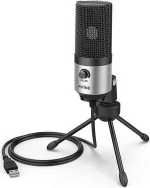 FIFINE USB Microphone for Zoom Video Meeting Online Class on PC Computer, Metal Condenser Desktop Mic with Gain Control for Windows and Mac, Silver - K669S
