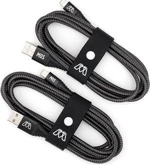 MOS Strike Lightning Cable 6ft Two Pack Ultra Durable Braided Nylon Fiber Jacket Tangle Resistant MFI Certified Gray SW-33122-06-2