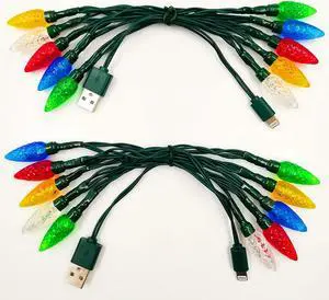 KBG 2 Pack LED Christmas Lights Charging Cable, USB Charger Cord Multicolor 10LED 50inch Compatible with Phone 5,5s,6,6plus,6s,6s Plus,7,7plus,8,8plus,X,XR,XS,XS Max,11Pro Max,SE etc (2PCS)