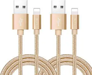 Compatible Phone Cable [2Pack] 2FT Nylon Braided Fast Charging USB Cord Replcement for Phone X 8 8 Plus 7 7 Plus 6s 6s Plus 6 6 Plus 5 5S 5C SE Pad Air Mini and More (2 Pack Gold 2 FT)
