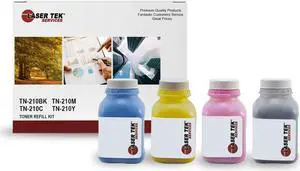Laser Tek Services Compatible Toner Refill Kit Replacement for Brother TN210 TN-210BK TN-210C TN-210M TN-210Y Works with Brother HL-3040CN 3070CW, MFC-9010CN (Black, Cyan, Magenta, Yellow, 4 Pack)