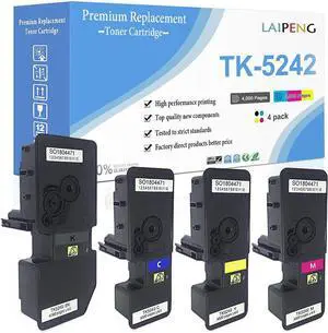 Ennovor 4 Colors Compatible Toner Cartridges TK5242 TK-5242 High Capacity 4000 Pages for Black, 3000 Pages for Cyan Magenta Yellow for Kyocera ECOSYS P5026cdn P5026cdw M5526cdn M5526cdw Laser Printers