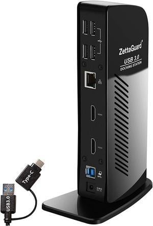 ZettaGuard USB 3.0 and USB-C Universal Docking Station with Dual Video Monitor for Windows,MacOS, 12 in 1 USB C Hub with Dual 4K HDMI,Gigabit Ethernet,Stereo Audio in/Out.6 USB 3.0 Ports.