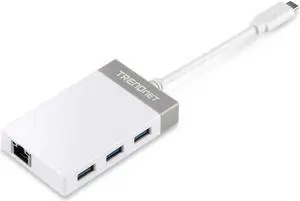 TRENDnet USB C to Ethernet Gigabit Adapter, TUC-ETGH3, Compact USB Type C Hub, 3 x USB 3.0 Ports, 1 x RJ-45 Gigabit Ethernet Port, Windows and Mac Compatible, White
