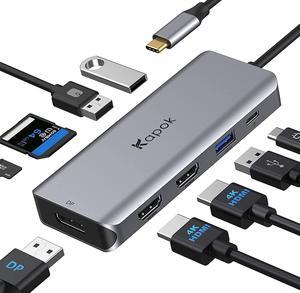 USB C Hub Dual HDMI, USB C Docking Station Dual Monitor, USB-C to Dual Monitors Adapter Dock with 2 HDMI 4K, Display Port, 3 USB, 100W PD, SD/TF for Dell XPS 13/15, HP x360,Surface Lenovo Yoga Laptops