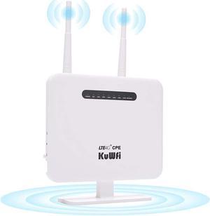 KuWFi 4G LTE Router with SIM Card Slot Unlocked Wireless 4G Router WiFi Hotspot Support LTE FDD B2/B4/B5/B12/B13/B17/B18/B25/B26 Network Band for AT&T/T-Mobile with Two Detachable Antenna