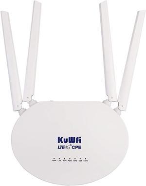 KuWFi Router 4G LTE, Cat6 300Mbps 4G Router with SIM Slot 4pcs Non-Detachable Antennas Mobile WiFi Hotspot 2 LAN Port up to 32 Users Work with T-Mobile AT&T