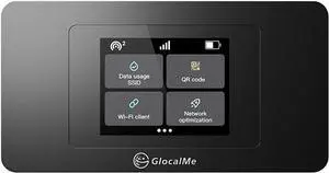 GlocalMe DuoTurbo 4G LTE Portable WiFi Mobile Hotspot Device for Travel, SIMFREE, No Contract, with US 8GB & Global 1GB Data in 150+ Countries, Support 10 Devices Connected (Black)