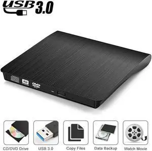 External CD Drive USB 3.0 Slim External DVD CD Drive,External CD DVD +/-RW Writer/Burner/Rewriter /DVD CD ROM Drive for Apple Macbook Pro Laptop/Desktops Win10 and Win 8 By Aooking Tech