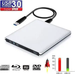 Ploveyy External Blu Ray DVD Drive , USB 3.0 Burner Slim Optical Portable Blu-ray CD DVD Reader Writer RW Player for Laptop Desktop MacBook OS Windows 7 8 10 PC iMac Laptop (Silver)