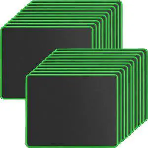 SaiTech IT 20 Pack Gaming Mouse Pad, Water Resistance Coating Natural Rubber Gaming Mouse Pad with Stitched Edges & Non-Slippery Rubber Base (9.84 x 8.27 Inch) - Black with Green Stitched Border