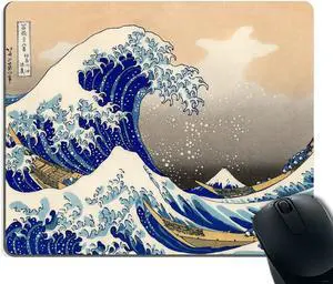 Smooffly Decorative Mouse Pad Art Print Painting Hokusai The Great Wave Rectangle Non-Slip Rubber Mousepad Gaming Mouse Pad