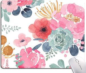 Mouse Pad Premium-Textured Mouse Mat Non-Slip Rubber Base Mousepad for Laptop Computer & PC 9.5×7.9 in Pink Green Flower