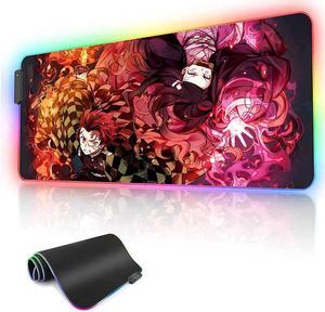 RGB Large Anime Mouse Pad Tanjiro and Nezuko,Mousepad with Stitched Edge Frame & Non-Slip Rubber Base,Long Laptop Glowing Desk Pad,Computer Keyboard and Mice Pads Mouse Mat 31.5X11.8