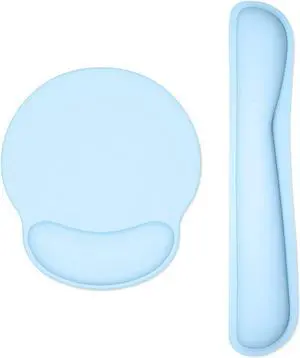 Dapesuom Keyboard Wrist Rest and Mouse Pad with Wrist Support, Memory Foam Cushion for Keyboard and Mouse Set, Ergonomic Desktop Pad Rests with Non Slip Base for Easy Typing & Pain Relief, Sky Blue