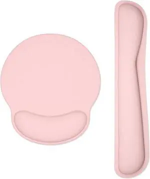 Keyboard Wrist Rest and Mouse Pad with Wrist Support Cute Memory Foam Cushion for Keyboard and Mouse Set Ergonomic Desktop Pad Rests with Non Slip Base for Easy Typing & Pain Relief Pink