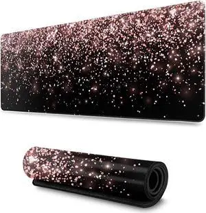 Rose Gold Glitter Black Gaming Mouse Pad Large XL Long Extended Pads Big Mousepad Keyboard Mouse Mat Desk Pad Home Office Decor Accessories for Computer Pc Laptop Rose Gold Glitter Black Gaming Mouse Pad Large XL Long Extended Pads Big Mousepad Keyboard Mouse Mat Desk Pad Home Office Decor Accessories for Computer Pc Laptop