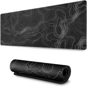 Black and White Topographic Line Mouse Pad (31.5 x11.8 in) Gaming Desk pad with Non-Slip Rubber Base XL Professional Large Mouse Pad & Computer Game Mouse Mat for Office Laptop Men Women