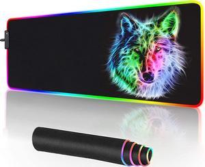 RGB Gaming Mouse Pad - 14 Light Modes Extended Computer Keyboard Mat Anime LED Mouse Pad LargeHigh-Performance Mouse Pad Optimized for Gamer 31.5 X 12in (Wolf Mouse pad)