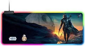 Mandalorian Yoda Blue Death Star RGB Soft Gaming Mouse Pad Large Oversized Glowing Led Extended Mousepad Non-Slip Rubber Base Computer Keyboard Pad Mat