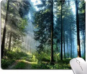 Forest Mouse Pad Natural Scenery Mouse Pad Custom Design Square Waterproof Mouse Pad Non-Slip Rubber Base MousePads for Office Laptop 9.5x7.9x0.12 Inch Nature Misty Forest