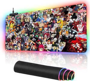 RGB Mouse Pad Japanese Anime Characters Crossover Custom Mousepad with Non-Slip Rubber Base,Large Gaming Desk Pad,LED Light Edges Mouse Mat,Computer Keyboard and Mice Pads for Office Game,35.4x15.7