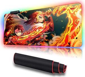 RGB Anime Mouse Pad Tanjiro and Rengoku Sword Custom Mousepad with LED Light Edges & Non-Slip Rubber Base,Laptop Desk Pad,Computer Keyboard and Mice Pads Mat 35.4X15.7