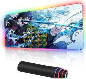 RGB Large Gaming Mouse Pad Anime Giyuu Sword kimetsu no Yaiba,Laptop Desk Pad,Mousepad with Stitched Edge Frame & Non-Slip Rubber Base,Computer Keyboard and Mice Pads Mouse Mat 31.5X15.7