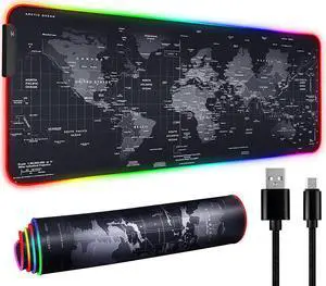 RGB Gaming Mouse Pad 31.5" x 12" Large Extended LED Mouse Pad with 11 Lighting Modes, World Map Desk Mat, Waterproof Smooth Surface, Non-Slip Rubber Base, Great for Christmas & Holiday Gifts RGB Gaming Mouse Pad 31.5" x 12" Large Extended LED Mouse Pad with 11 Lighting Modes, World Map Desk Mat, Waterproof Smooth Surface, Non-Slip Rubber Base, Great for Christmas & Holiday Gifts