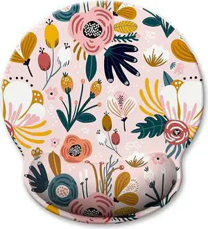 Ergonomic Mouse Pad with Wrist Support Floral Memory Foam Wrist Rest Mouse Pads Cute Computer Laptop Office Accessories Decor Pain Relief Mousepad for Gaming Work Women Girls Pink Flower