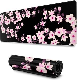 Pink Cherry Blossoms Gaming Mouse Pad XL Extended Large Mouse Mat Desk Pad Stitched Edges Mousepad Long Mouse Pad 31.5 X 11.8 Inch