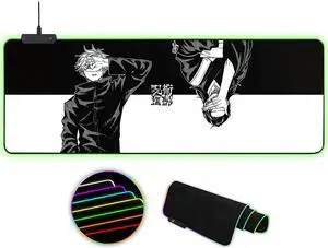 Jujutsu Kaisen2 Anime Mouse Pad, RGB 14 Light up Modes Large Mousepad with Stitched Edge Frame & Non-Slip Rubber Base, Long Laptop Glowing Desk Pad, Computer Keyboard and Mice Pads Mouse Mat