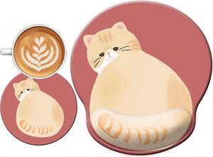 Cute Ergonomic Mouse Pad Wrist Support [ 20% Larger] Game Wrist Rest Non-Slip Gel Anime Kawaii 3D Red Mouse Pads Rest Cat Wrist Padwith Coaster Easy-Typing Pain Relief Gaming Work Study Home Office