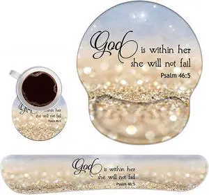 Keyboard Wrist Rest and Mouse Pad Wrist Rest Support Set with Coasters, Non-Slip PU Base for Gaming and Office, Comfortable & Lightweight for Easy Typing & Pain Relief - Quote Bible Verses Psalm 46:5 Keyboard Wrist Rest and Mouse Pad Wrist Rest Support Set with Coasters, Non-Slip PU Base for Gaming and Office, Comfortable & Lightweight for Easy Typing & Pain Relief - Quote Bible Verses Psalm 46:5
