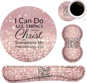 Keyboard Wrist Rest and Mouse Pad Wrist Rest Set with Coasters [4Pcs], Memory Foam, Easy Typing Pain Relief, Non-Slip Rubber Base for Computer, Laptop, Home & Office, Bible Verse Philippians 4-13