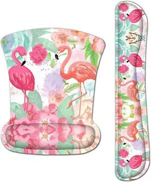 HAPLIVES Ergonomic Keyboard Wrist Rest Pad and Mouse Pad Wrist Support Set with Non-Slip Backing Memory Form-Filled, Easy-Typing and Pain Relief for Gaming Office Computer Laptop (Pink Two Flamingos)