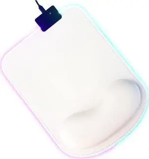 RGB LED Wrist Support Mouse Pad with 13 Lighting Modes, Anti-Slip Rubber Base, Pain Relief Ergonomic Gaming/Office/Home Mouse Pad, 11.8 x 8.5 in (White)