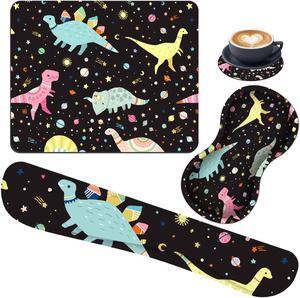 Ergonomic Keyboard Wrist rest Pad + Wrist Rest Pad + Square Mouse Pad + Coaster, Soft Lycra and Non-slip Rubber Base, Gel Memory Foam Wrist Pad Set for Pain Relief, Color Cute Little Dinosaur
