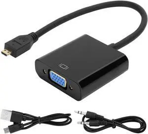 753 Micro HDMI to VGA Adapter, Micro HDMI to VGA Video Converter Adapter with 3.5mm Stereo Audio, Micro HDMI to VGA Cable 1080P for Raspberry Pi 4B with Power Supply Function(Black)
