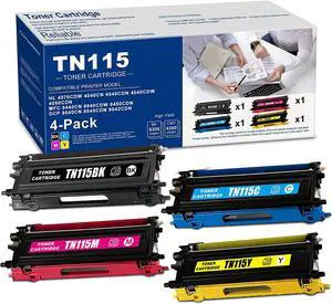 Ennovor 4 Pack (1BK+1C+1M+1Y) High Yield Compatible TN115 TN-115 TN-115BK TN-115C TN-115M TN-115Y Toner Cartridge Replacement for Brother HL 4070CDW 4040CN 4040CDN 4040CDW MFC 9840CDW 9450CDN Printer