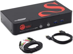 SIIG 4K DisplayPort 2-Port KVM Switch with Audio and Microphone, DP 1.2 4K60, USB 3.0 x4, USB 2.0 x2, Cables Included, Hotkey Control, TAA Compliant, ESD Protection, Metal housing (CE-DP0F11-S1)