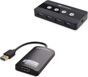 Cable Matters KVM Switch Kit with 4 Port USB 3.0 Switch Hub and USB to HDMI Adapter for Keyboeard, Mouse, and Monitor