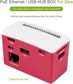 waveshare PoE Ethernet USB HUB HAT with Box ABX Case for Raspberry Pi Zero/Zero W/2 W/Zero WH/2 WH, with 1 RJ45 10/100M Ethernet Port, 3 USB Ports Compatible with USB2.0/1.1,802.3af-Compliant