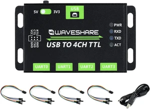 Waveshare Industrial USB to 4CH TTL Converter USB to UART with Multi Protection Circuits Multi Systems Support Waveshare Industrial USB to 4CH TTL Converter USB to UART with Multi Protection Circuits Multi Systems Support