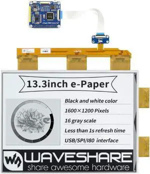 Waveshare 13.3inch E-Paper E-Ink Display HAT for Raspberry Pi 1600×1200 Pixels Partial Refresh Support Black/White 2-16 Grey Scales USB/SPI/I80 Wide Viewing Angle Waveshare 13.3inch E-Paper E-Ink Display HAT for Raspberry Pi 1600×1200 Pixels Partial Refresh Support Black/White 2-16 Grey Scales USB/SPI/I80 Wide Viewing Angle