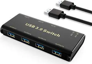 USB 3.0 Switch Selector,ABLEWE KVM Switcher Adapter 4 Port USB Peripheral Switcher Box Hub for Mouse, Keyboard, Scanner, Printer, PCs with One-Button Switch and 2 Pack USB Cable